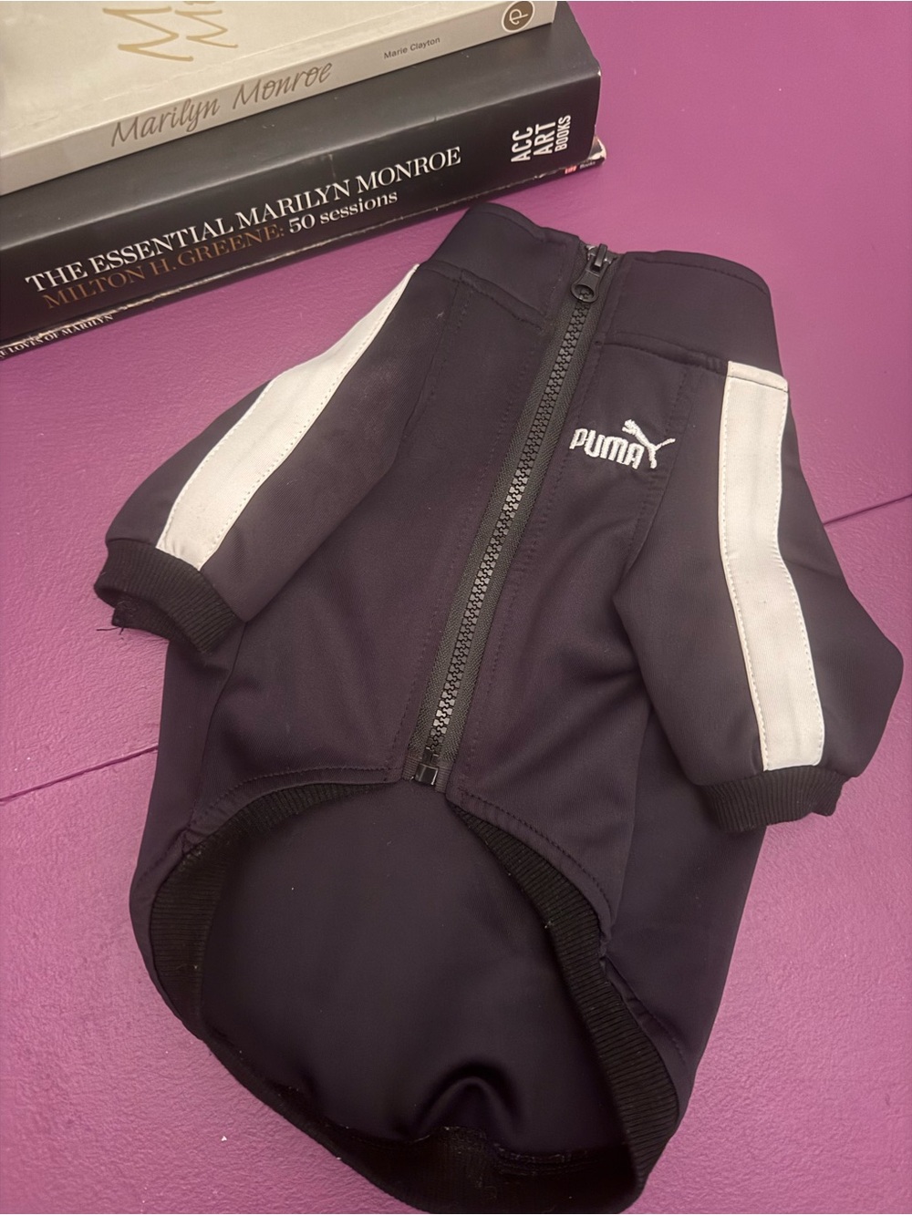 Puma Black Dog Jacket with White Stripes